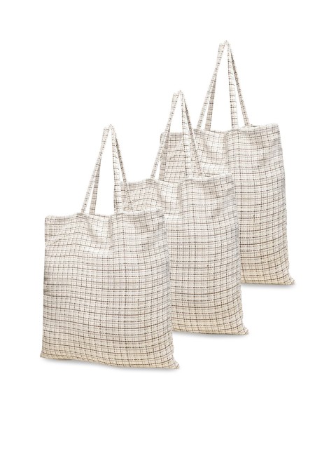 

KLOTTHE Set of 3 Off-White & Brown Checked Tote Bag