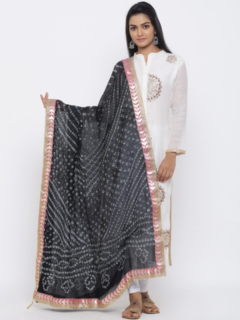 

SOUNDARYA Black & White Bandhani Printed Dupatta