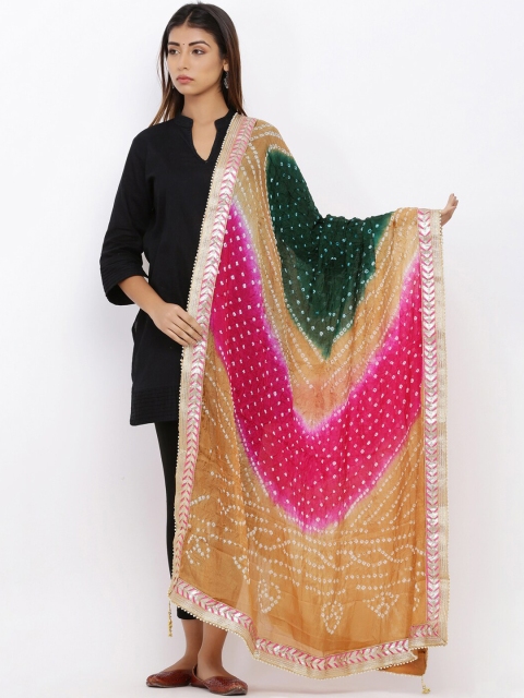 

SOUNDARYA Rust Orange & Pink Dyed Bandhani Printed Dupatta