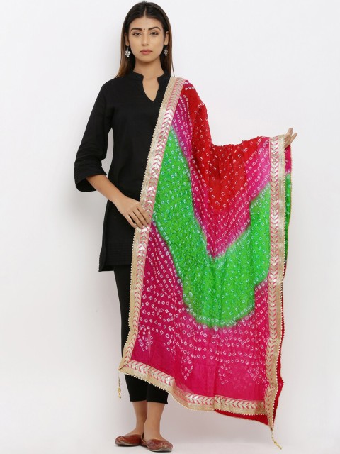 

SOUNDARYA Pink & Green Dyed Bandhani Printed Dupatta