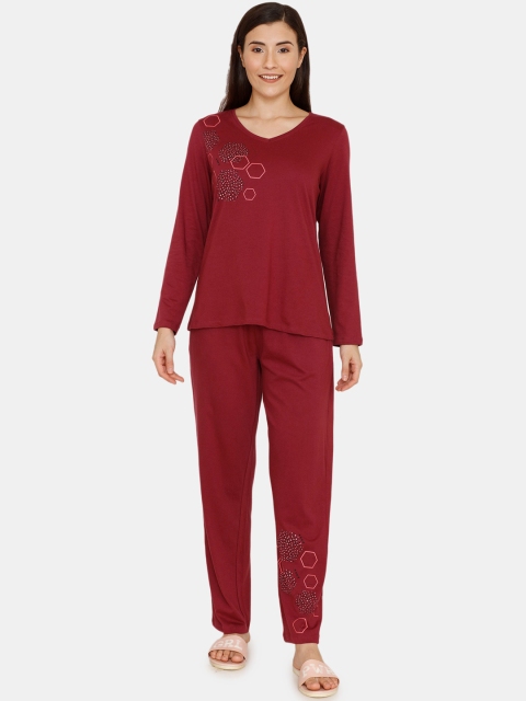 

Zivame Women Maroon Printed Detail Night Suit