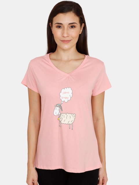 

Zivame Women Pink Printed V-Neck T-shirt