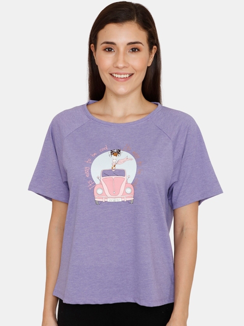 

Zivame Women Blue Printed Round Neck T-shirt
