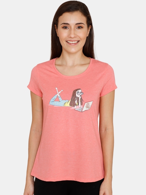 

Zivame Women Pink Printed Round Neck Pure Cotton T-shirt