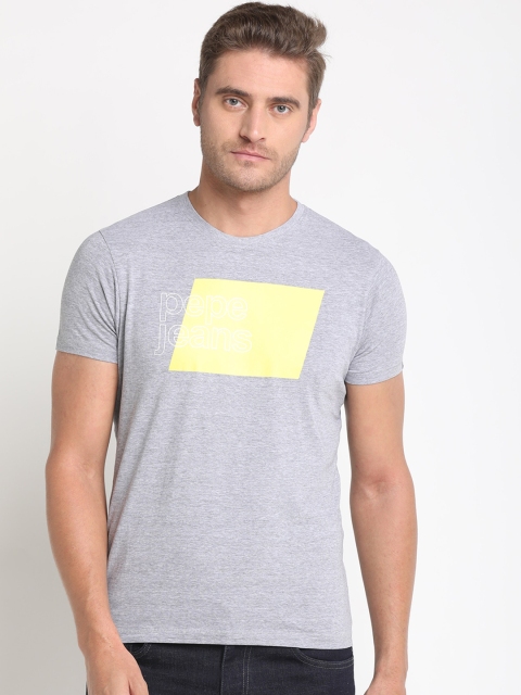 

Pepe Jeans Men Grey & Yellow Printed Round Neck T-shirt