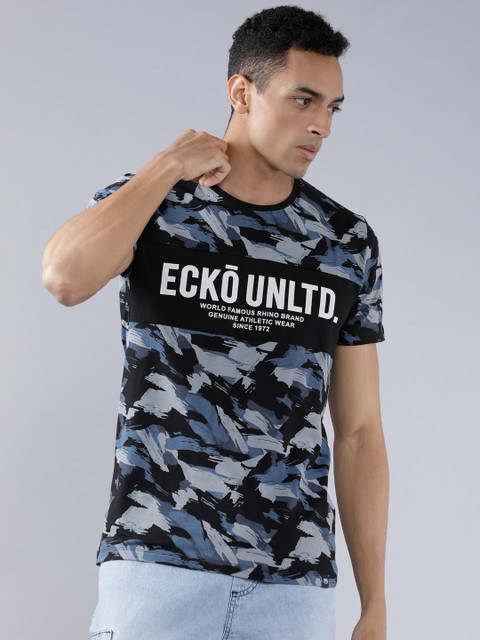 

Ecko Unltd Men Blue & Black Printed Round Neck T-shirt