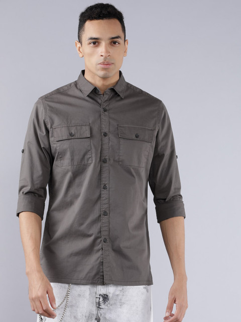 

Ecko Unltd Men Charcoal Grey Slim Fit Solid Casual Shirt