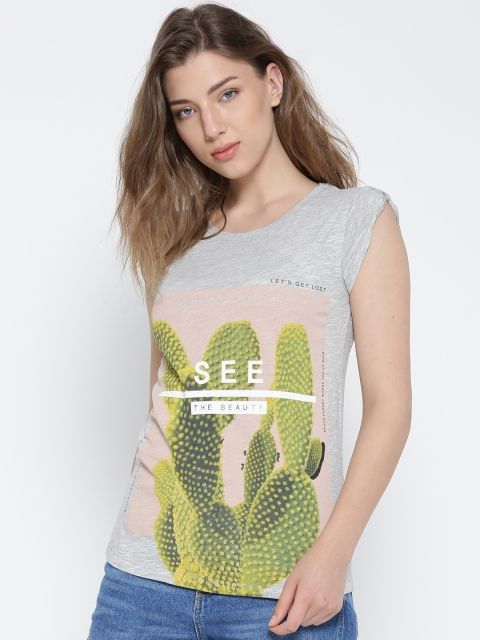 

ONLY Grey Melange Printed T-shirt