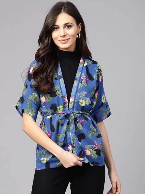 

Juniper Women Blue & Green Floral Printed Tie-Up Shrug