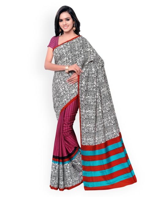 

Saree mall White & Pink Art Silk Printed Saree