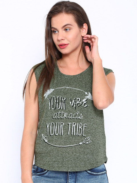 

ONLY Olive Green Printed T-shirt