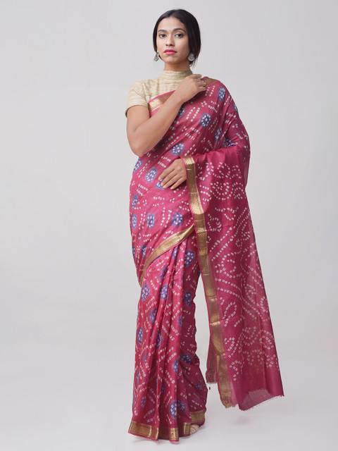 

Unnati Silks Pink Pure Silk Woven Design Bandhani Saree