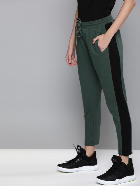 

Harvard Woman's Olive Green Solid Track Pants with Side Stripes