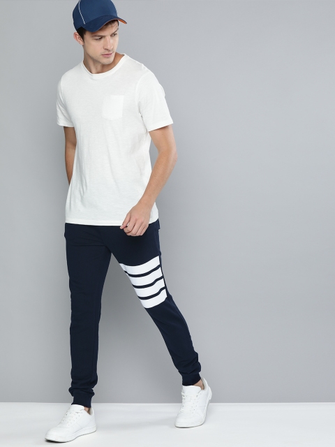 

Harvard Men Navy Blue Straight Fit Solid Joggers with Striped Detail