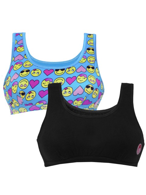 

DChica Blue & Black Pack of 2 Solid Non-Wired Non Padded Beginner Sports Bras DCBR6203/xxs