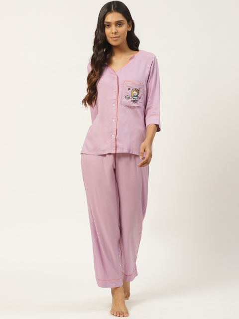 

Laabha Women Lavender Pocket Detailing Solid Night Suit
