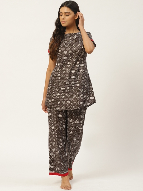 

Laabha Women Taupe & Off-White Printed Night Suit