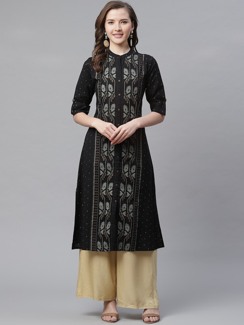 

Divena Women Black & Grey Printed A-Line Kurta