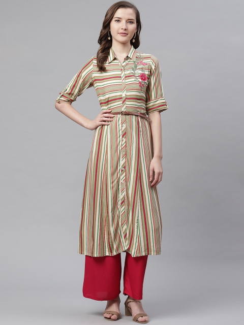 

Divena Women Multicoloured Striped A-Line Kurta with Belt, Multi