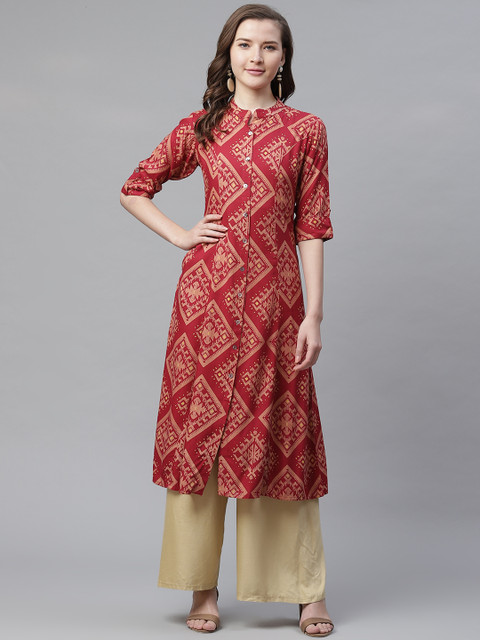 

Divena Women Maroon & Beige Printed A-Line Kurta