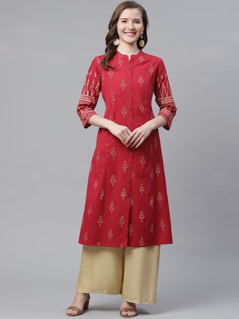 

Divena Women Red & Beige Printed A-Line Kurta