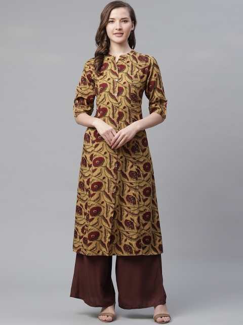

Divena Women Mustard Yellow & Maroon Printed A-Line Kurta