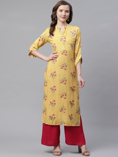 

Divena Women Yellow & Red Floral Print Straight Kurta