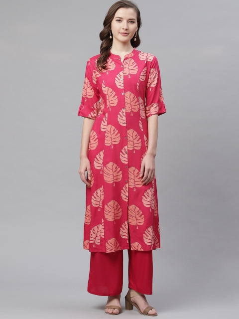 

Divena Women Pink & Peach-Coloured Printed A-Line Kurta