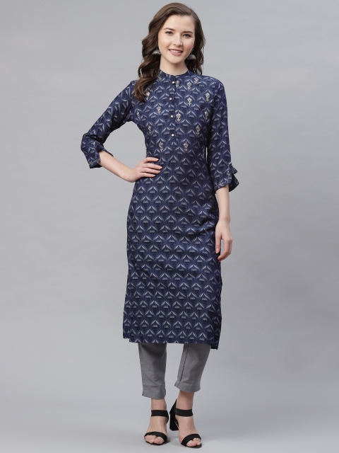 

Divena Women Navy Blue Printed Straight Kurta