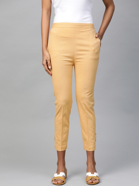 

Myshka Women Beige Regular Fit Solid Cropped Trousers