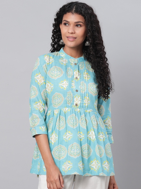 

Myshka Women Blue & Yellow Printed A-Line Tunic