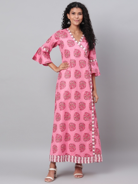 

Myshka Women Pink Printed Angrakha A-Line Kurta