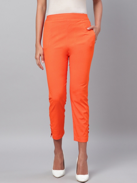 

Myshka Women Orange Regular Fit Solid Cropped Trousers