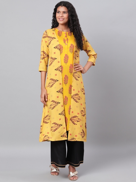 

Myshka Women Yellow & Pink Printed Layered A-Line Kurta