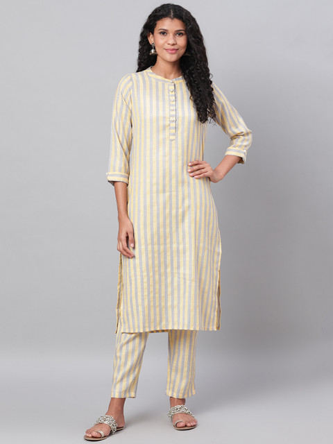 

Myshka Women Yellow & Blue Striped Kurta with Trousers