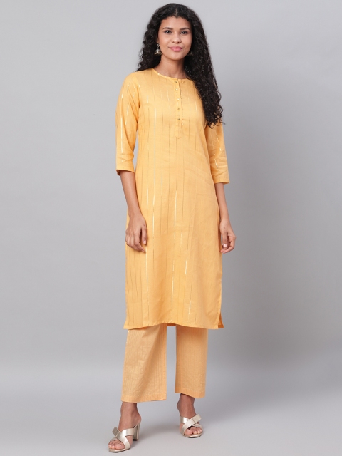 

Myshka Women Mustard Yellow & Golden Striped Kurta with Palazzos