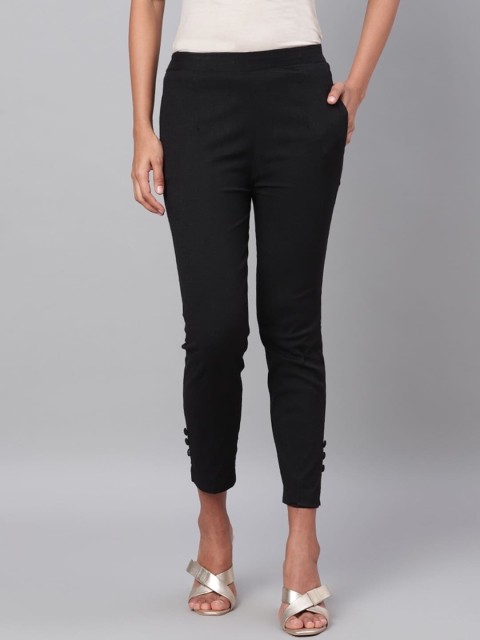 

Myshka Women Black Regular Fit Solid Cropped Trousers