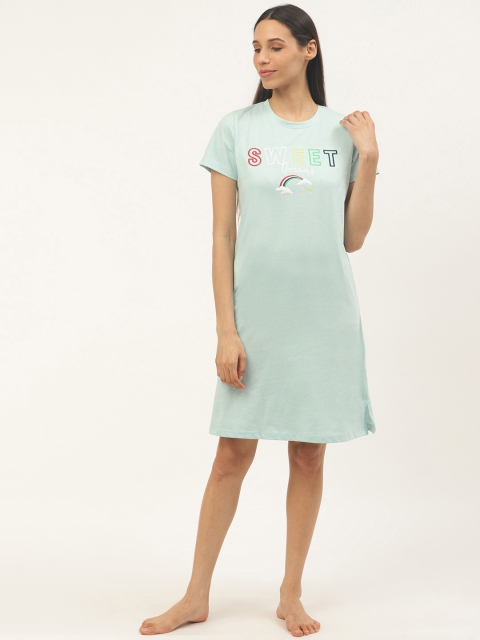 

Sweet Dreams Blue Pure Cotton Embroidered Knee Length Sleep T-shirt
