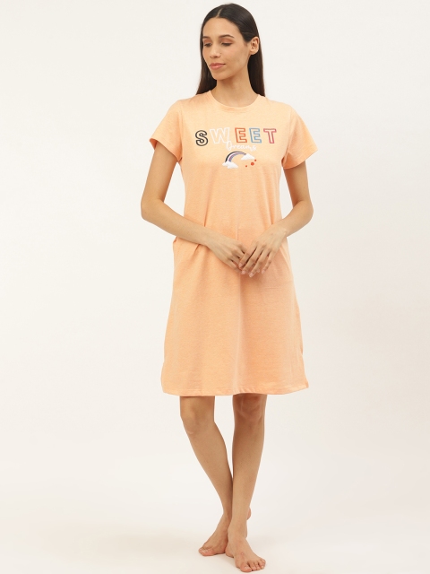 

Sweet Dreams Peach-Coloured Embroidered Pure Cotton Sleep Shirt