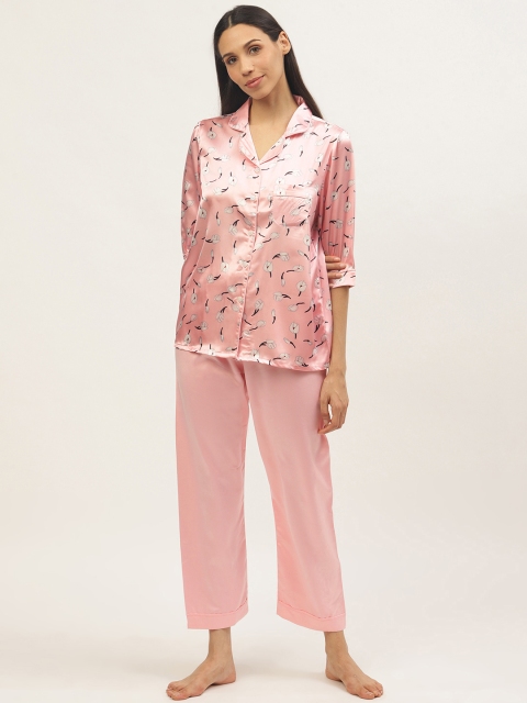 

Sweet Dreams Women Pink & Off-White Floral Print Night suit