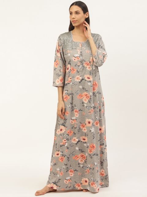 

Sweet Dreams Grey & Peach-Coloured Printed Nightdress