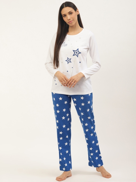 

Sweet Dreams Women White & Blue Star Print Night suit