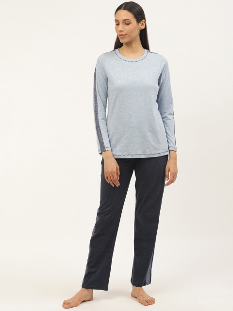 

Sweet Dreams Women Blue & Charcoal Grey Solid Night suit
