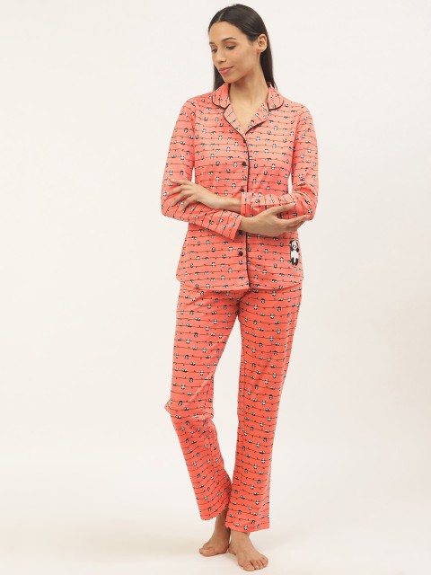 

Sweet Dreams Women Peach-Coloured Striped Night suit