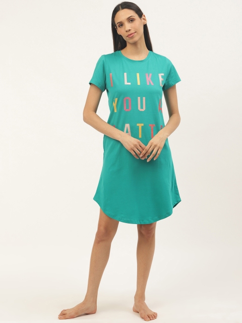 

Sweet Dreams Women Sea Green & Pink Pure Cotton Printed Knee Length Nightdress