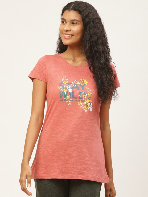 

Sweet Dreams Women Coral Pink & Blue Floral Printed Lounge T-shirt