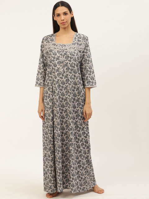 

Sweet Dreams Women Grey & Black Paisley Print Nightdress