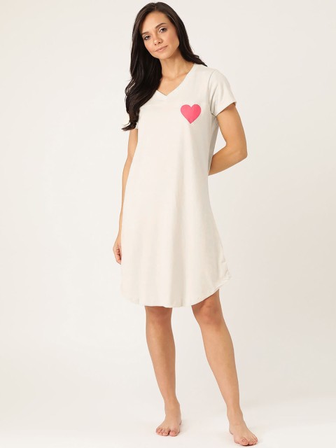 

Sweet Dreams Off-White Solid Nightdress With Printed Detailing