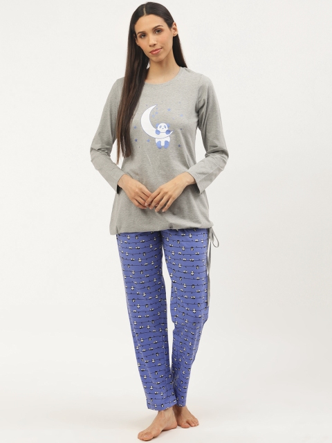 

Sweet Dreams Women Grey Melange & Blue Panda Print Night suit