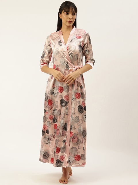 

Sweet Dreams Women Peach-Coloured & Pink Printed 2 Piece Nightdress